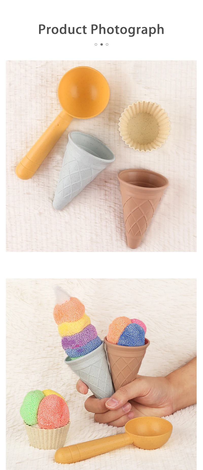 4-Piece Set Beige Cakeembry Play House Toy Beach Ice Cream Tube Digging Spoon Cakes Embryo Set Plastic Ice Cream Cup Beach Toy