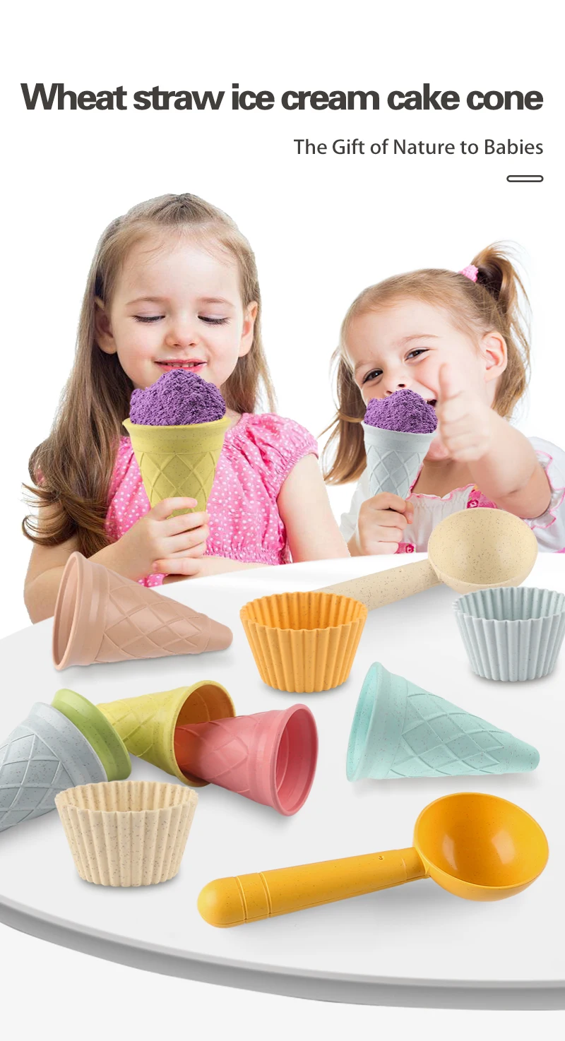 4-Piece Set Beige Cakeembry Play House Toy Beach Ice Cream Tube Digging Spoon Cakes Embryo Set Plastic Ice Cream Cup Beach Toy