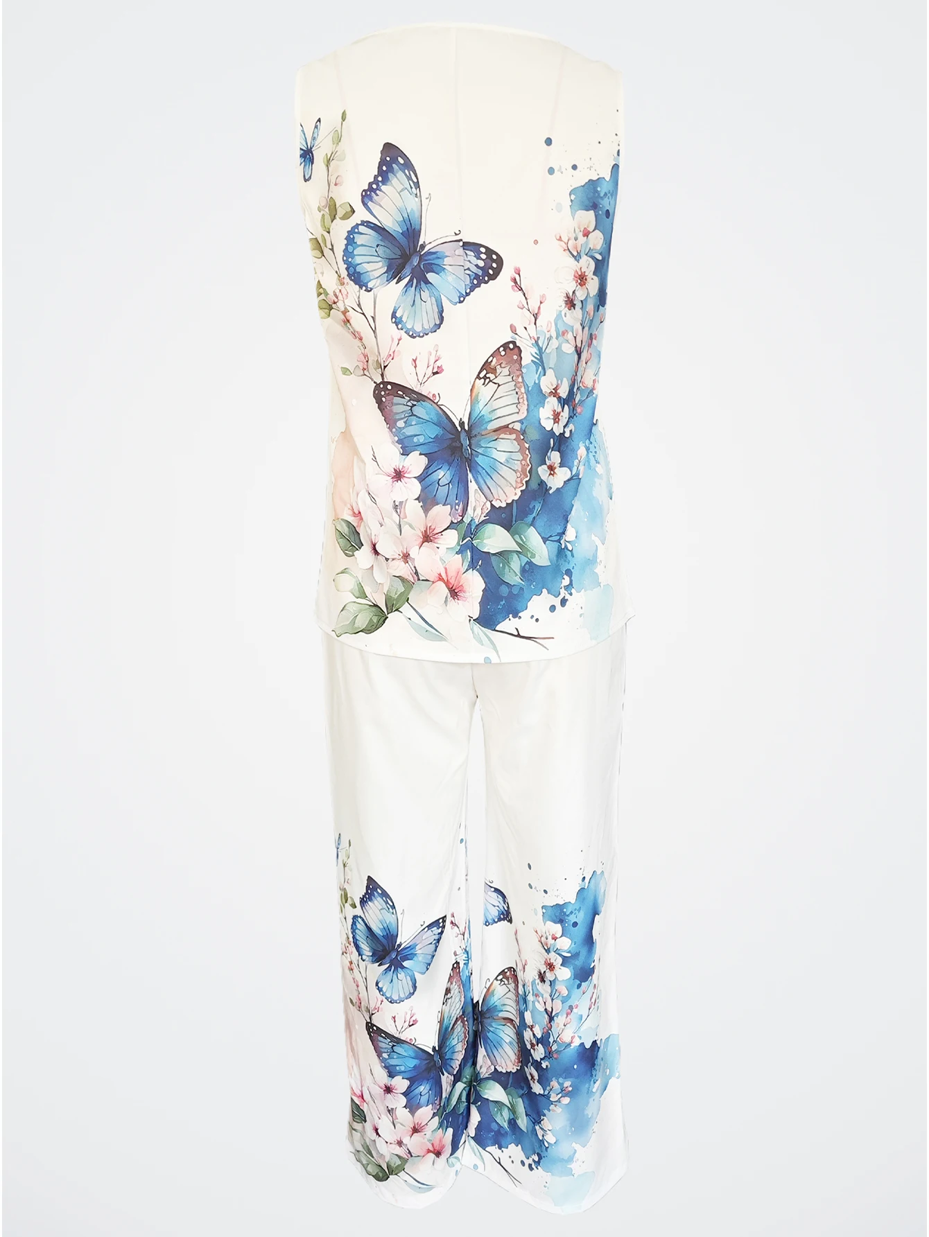 Simple Sleeveless Printed Vest Long Pants Set Women Summer Fashion Round Neck Casual T-Shirt Top Loose Pants Suit Clothes