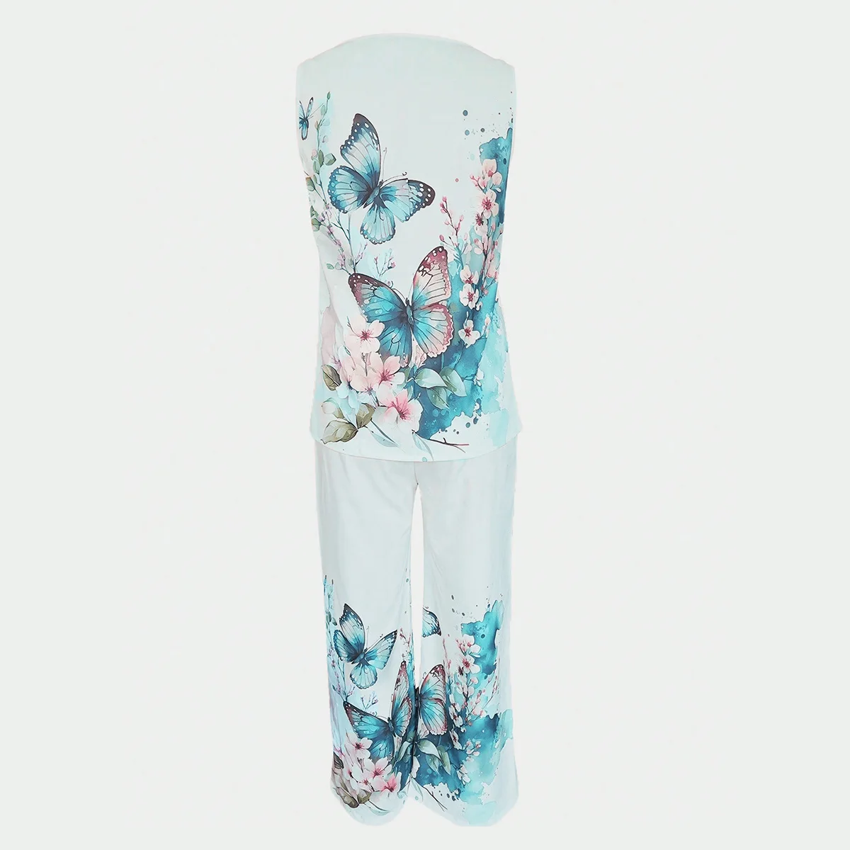 Simple Sleeveless Printed Vest Long Pants Set Women Summer Fashion Round Neck Casual T-Shirt Top Loose Pants Suit Clothes