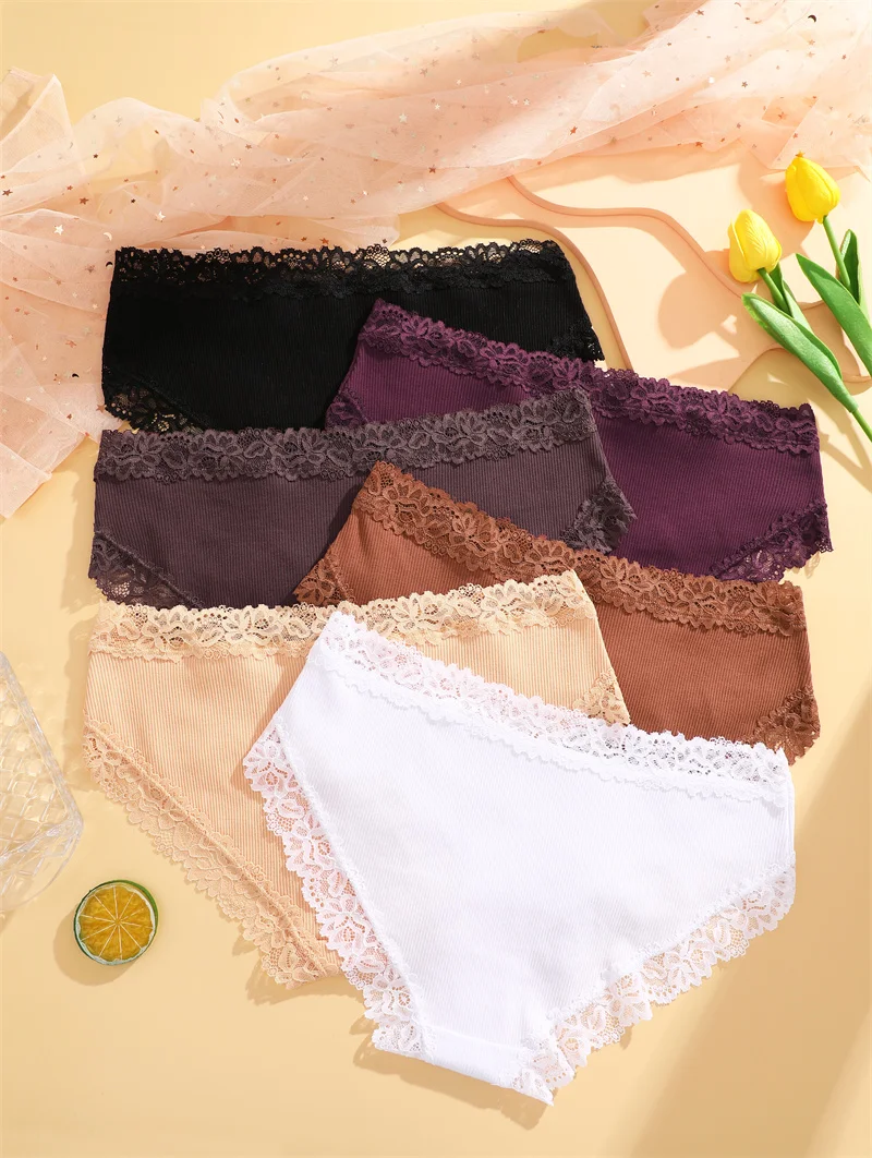 3PCS/Set Sexy Lace Cotton Panties for Women Flroal Lace Seamless Briefs Low Rise Lingerie Female Breathable Soft Underwear S-XL