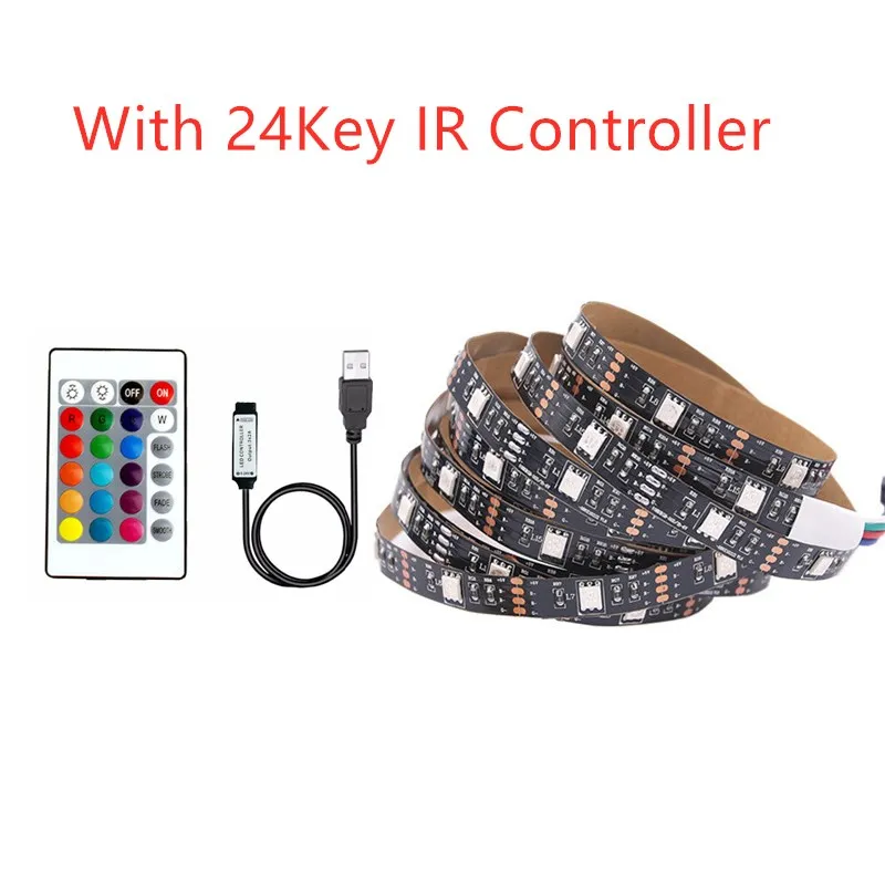 USB LED Strip Light 5V RGB Waterproof Black PCB 5050 0.5m 1m 2m 3m 4m 5m Led Strip Light Tape PC TV Backlight Remote Controller