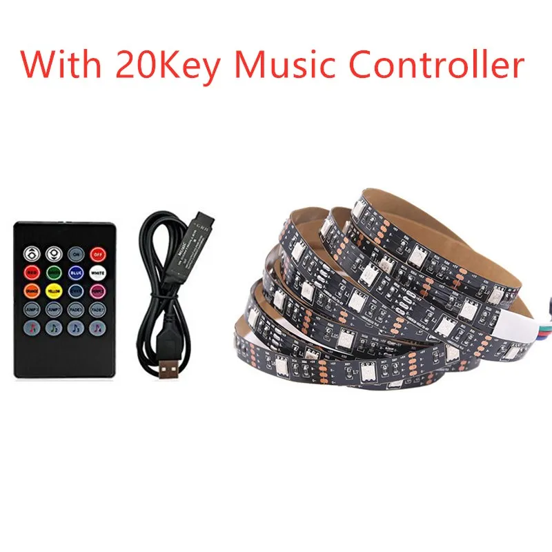 USB LED Strip Light 5V RGB Waterproof Black PCB 5050 0.5m 1m 2m 3m 4m 5m Led Strip Light Tape PC TV Backlight Remote Controller