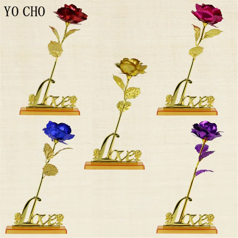 Eternal Rose Colorful Galaxy Artificial Flowers 24K Gold Foil Flower Love Base Flare Box for Girlfriend Valentine's Day Gift