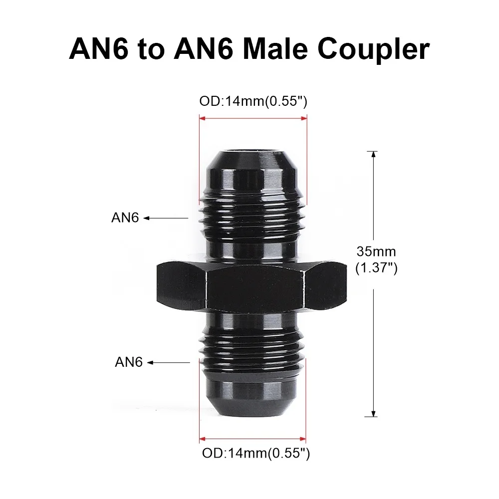 Oil Fuel Hose End Adapter an Straight AN Male To AN Male Coupler AN4 AN6 AN8 AN10 Fittings Aluminum Male Flare AN8 Fitting