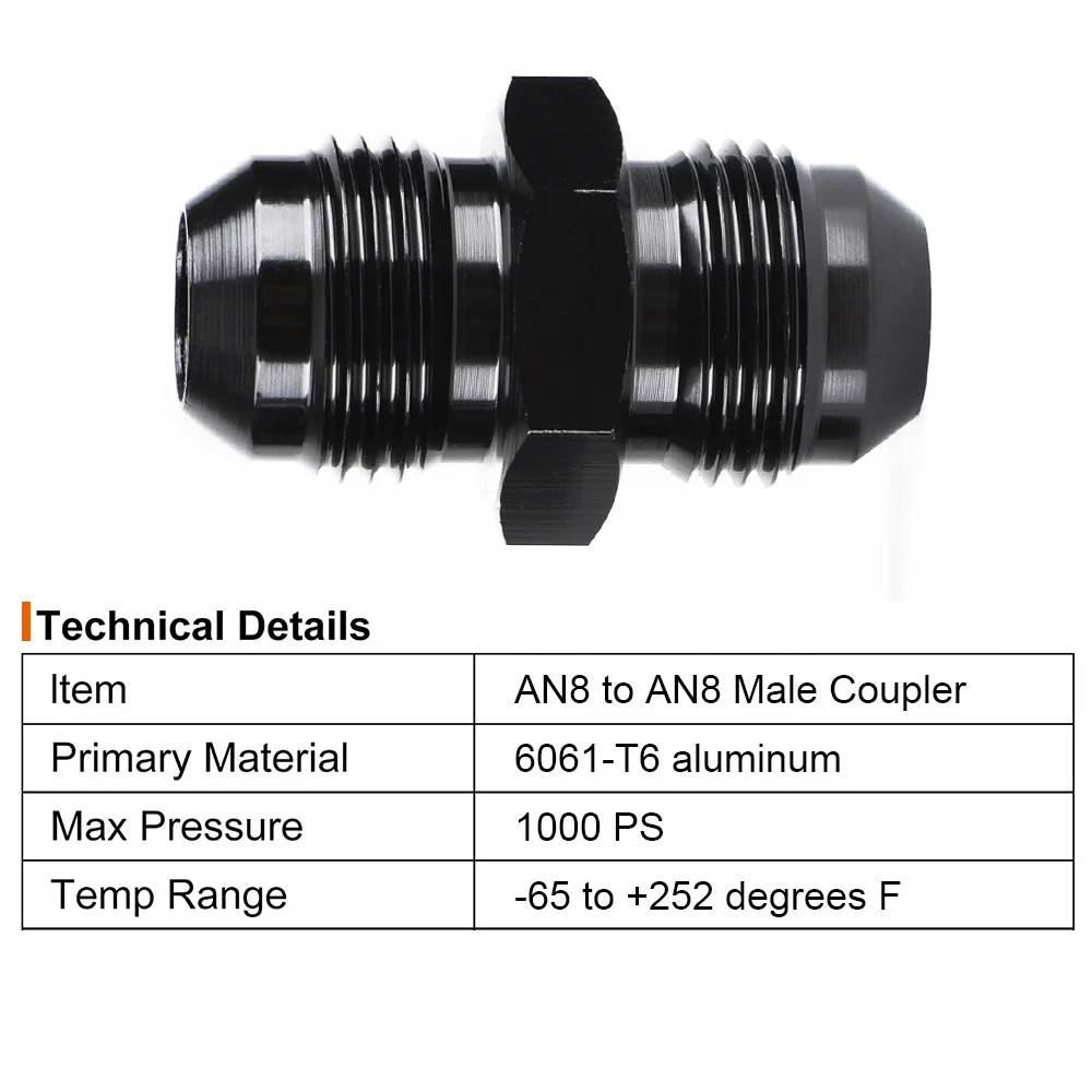 Oil Fuel Hose End Adapter an Straight AN Male To AN Male Coupler AN4 AN6 AN8 AN10 Fittings Aluminum Male Flare AN8 Fitting
