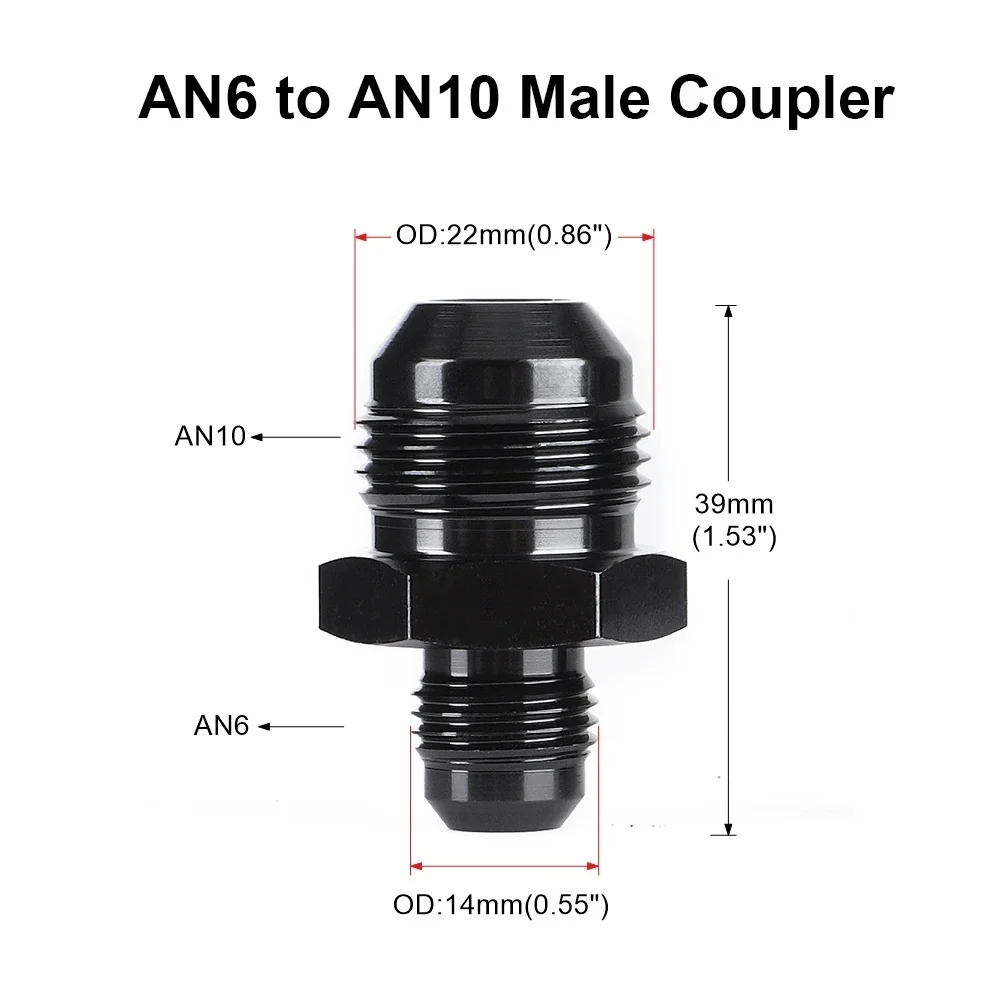 Oil Fuel Hose End Adapter an Straight AN Male To AN Male Coupler AN4 AN6 AN8 AN10 Fittings Aluminum Male Flare AN8 Fitting
