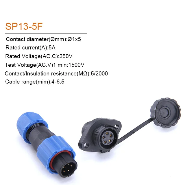 SP13 Waterproof Connector IP68 1/2/3/4/5/6/7/9 Pin Cable Connectors Male/Female Plug And Socket Nut/Flange/Docking
