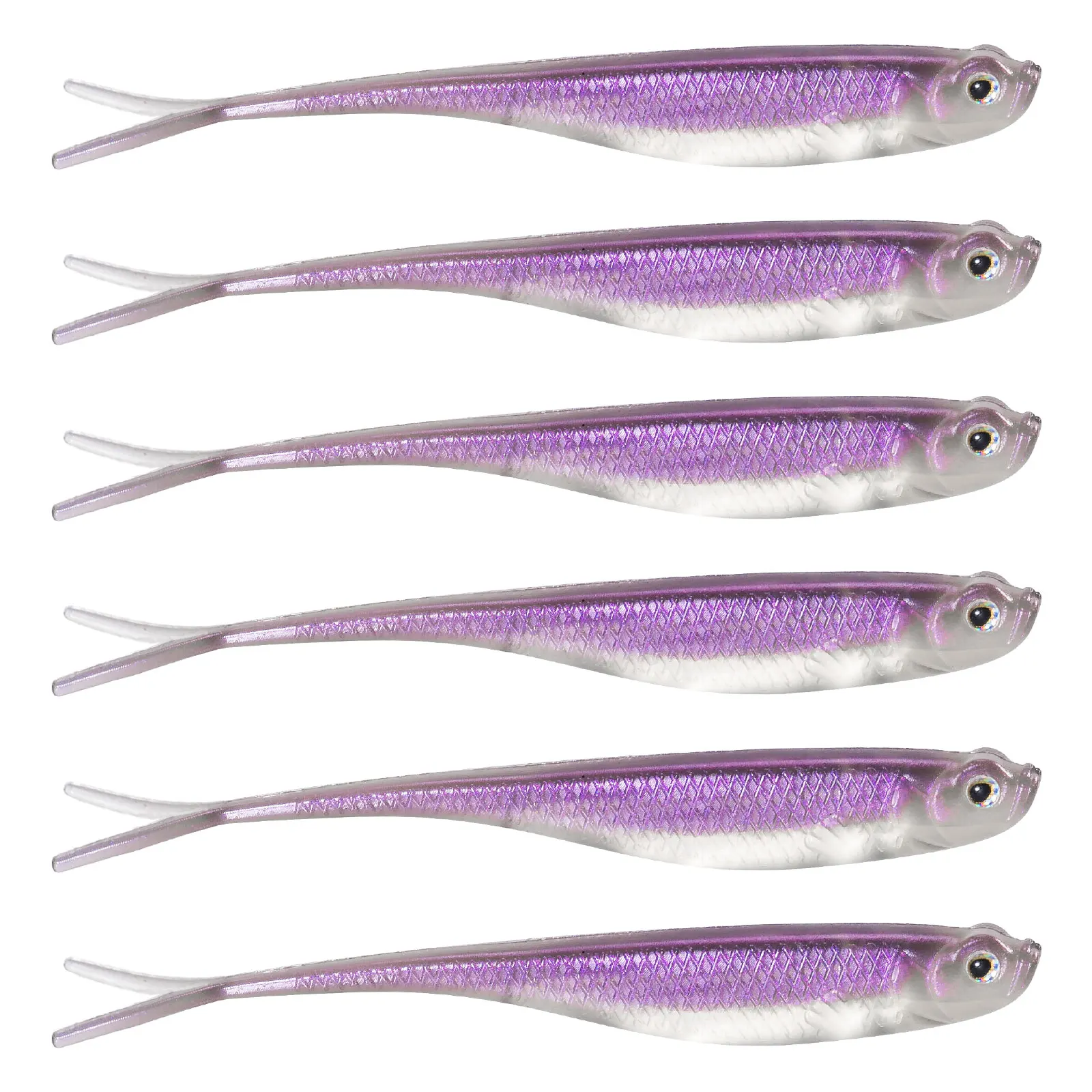 Dr.Fish 5/6pcs Fishing Soft Lure Plastic Saltwater Fork Tail Drop Shot Silicone Soft Bait Worm Bass Trout Pike Walleye Weedless