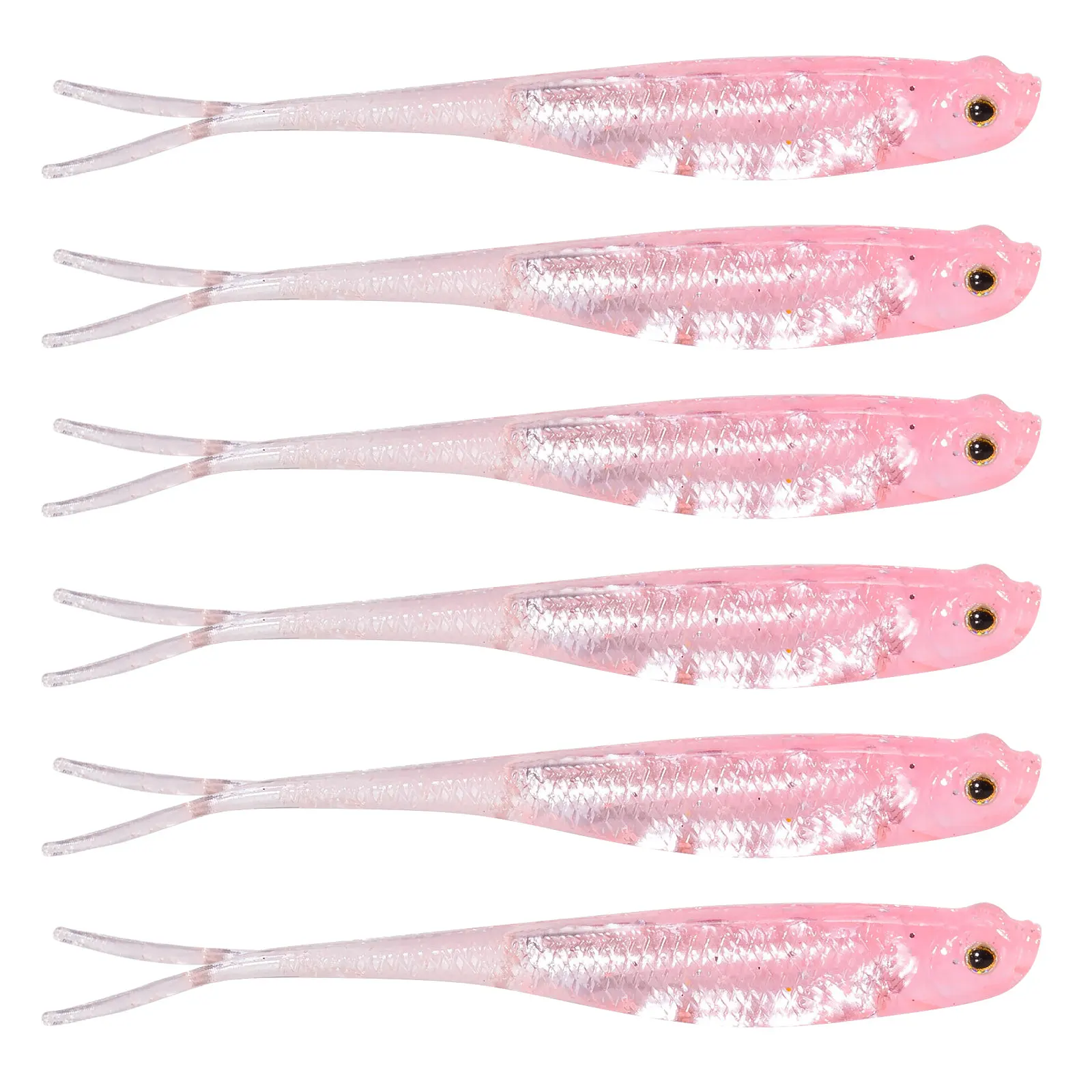 Dr.Fish 5/6pcs Fishing Soft Lure Plastic Saltwater Fork Tail Drop Shot Silicone Soft Bait Worm Bass Trout Pike Walleye Weedless
