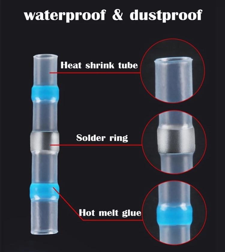 SST Heat Shrinkable Tube Waterproof Solder Ring Wire Connectors 5/10/30/50PCS Awg22-18 Butt Bushing Electrical Splice Terminal
