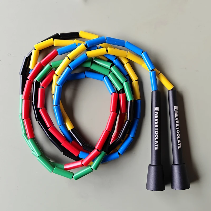 NEVERTOOLATE   128gram PE hard beads freestyle  BEADED JUMP ROPE 4.5mm thick thread core  SKIP SKIPPING  FITNESS  1 INCH