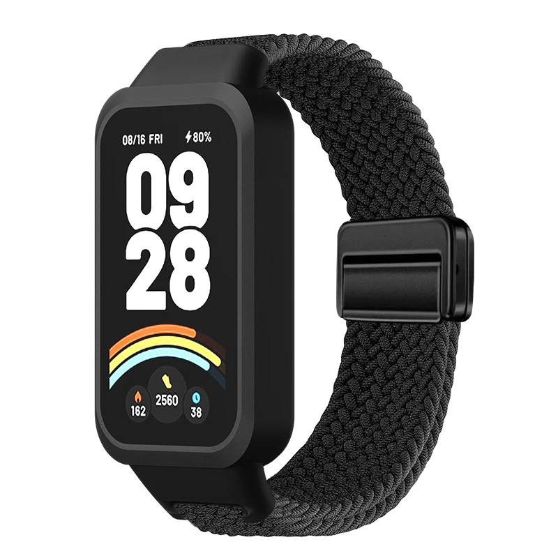 Magnetic Braided Strap+Case for Xiaomi Smart Mi Band 9 8 Active Accessories Sport Nyon Loop Bracelet+Cover Correa Redmi Band 3 2