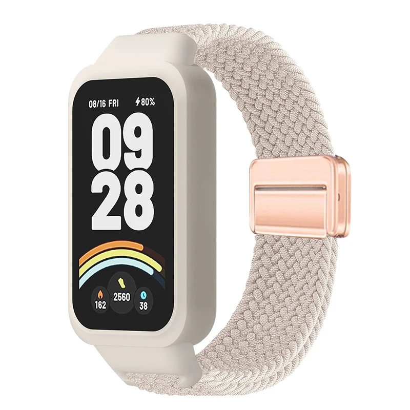 Magnetic Braided Strap+Case for Xiaomi Smart Mi Band 9 8 Active Accessories Sport Nyon Loop Bracelet+Cover Correa Redmi Band 3 2