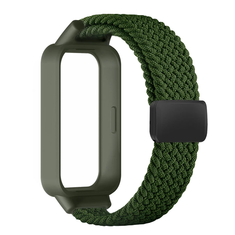 Magnetic Braided Strap+Case for Xiaomi Smart Mi Band 9 8 Active Accessories Sport Nyon Loop Bracelet+Cover Correa Redmi Band 3 2
