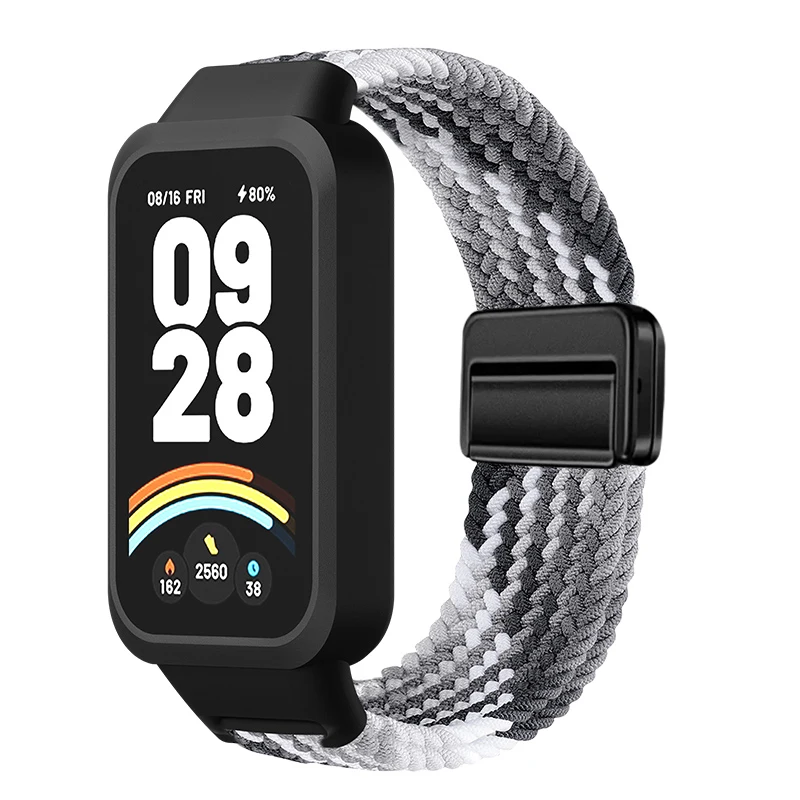 Magnetic Braided Strap+Case for Xiaomi Smart Mi Band 9 8 Active Accessories Sport Nyon Loop Bracelet+Cover Correa Redmi Band 3 2