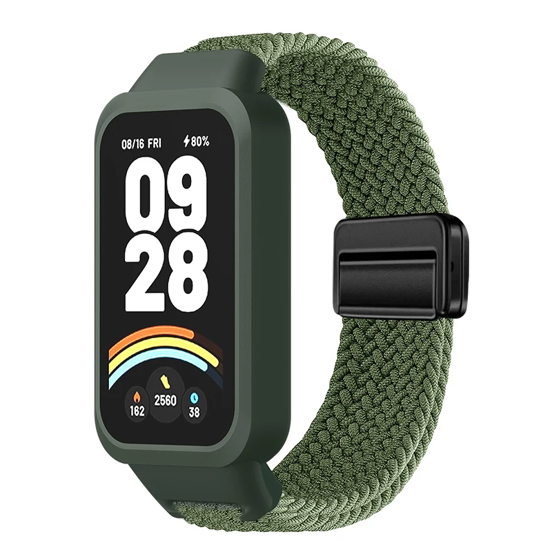 Magnetic Braided Strap+Case for Xiaomi Smart Mi Band 9 8 Active Accessories Sport Nyon Loop Bracelet+Cover Correa Redmi Band 3 2