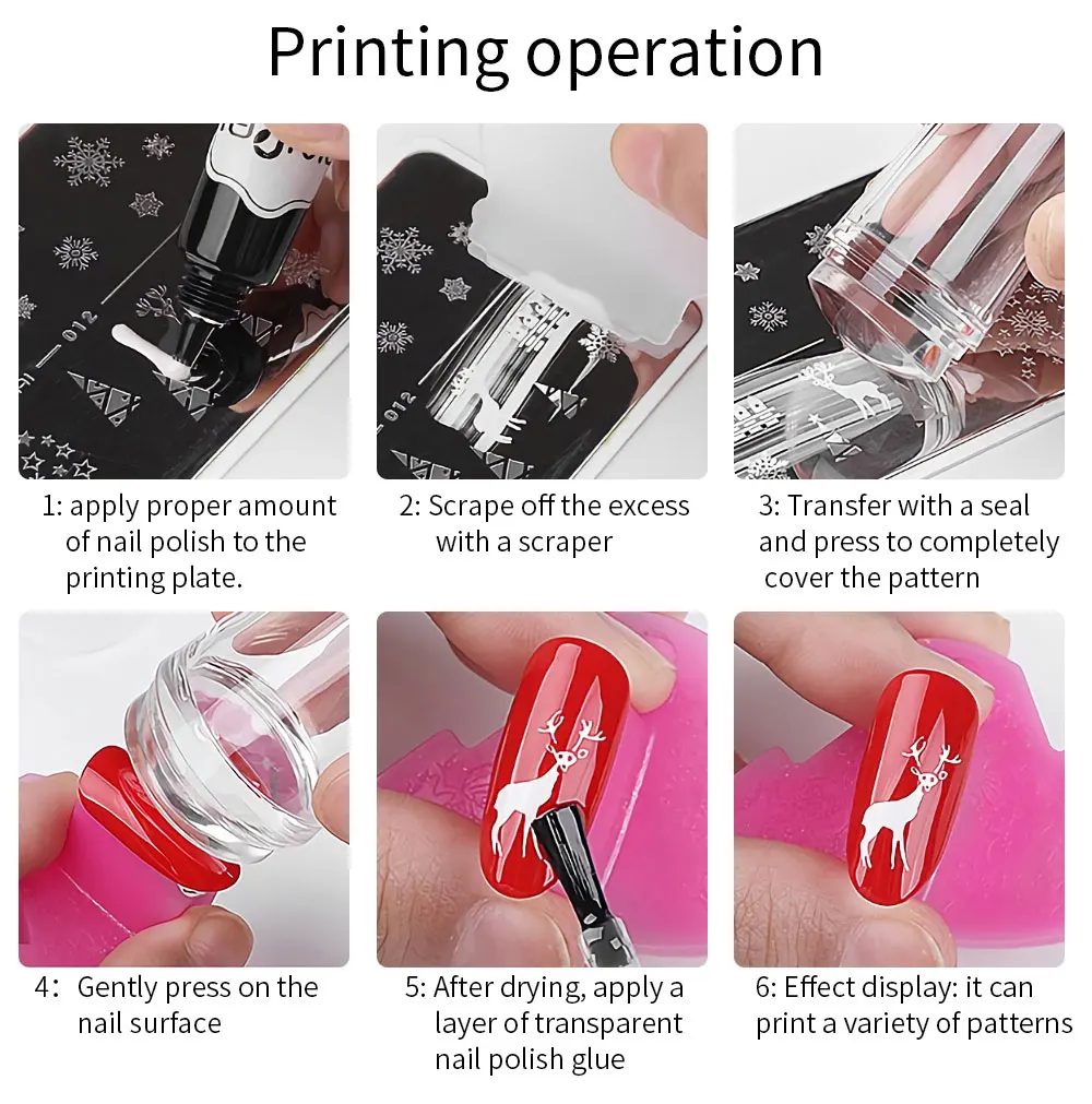 LULAA Square Nail Art Stamps Transparent Silicone French Nail Stamps with Scraper Pattern Board Suitable for DIY at Home