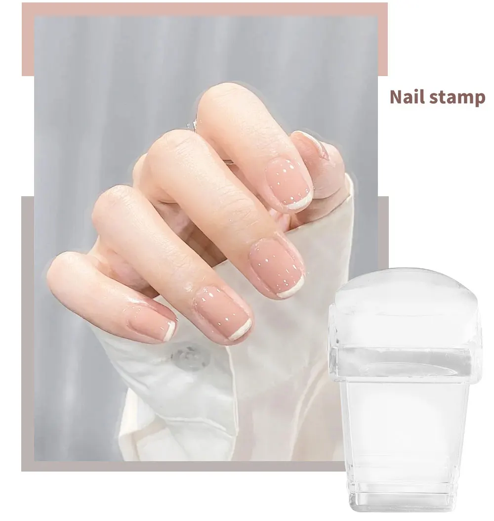 LULAA Square Nail Art Stamps Transparent Silicone French Nail Stamps with Scraper Pattern Board Suitable for DIY at Home