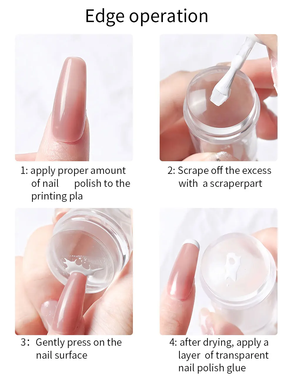 LULAA Square Nail Art Stamps Transparent Silicone French Nail Stamps with Scraper Pattern Board Suitable for DIY at Home