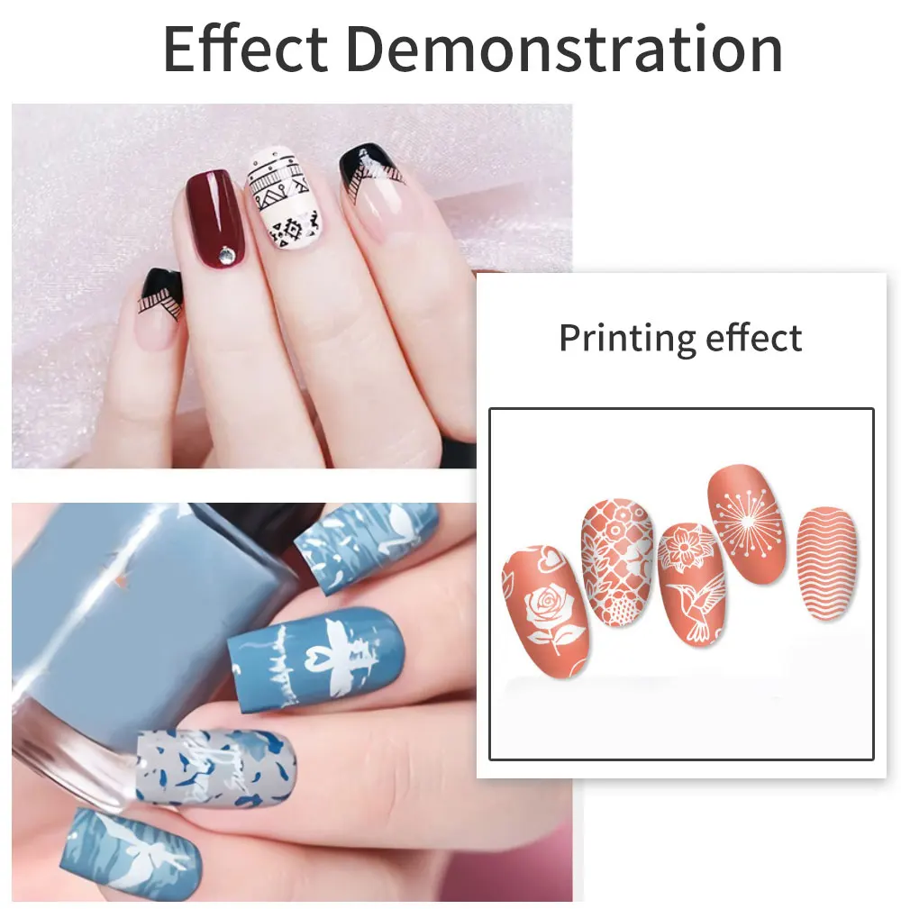 LULAA Square Nail Art Stamps Transparent Silicone French Nail Stamps with Scraper Pattern Board Suitable for DIY at Home