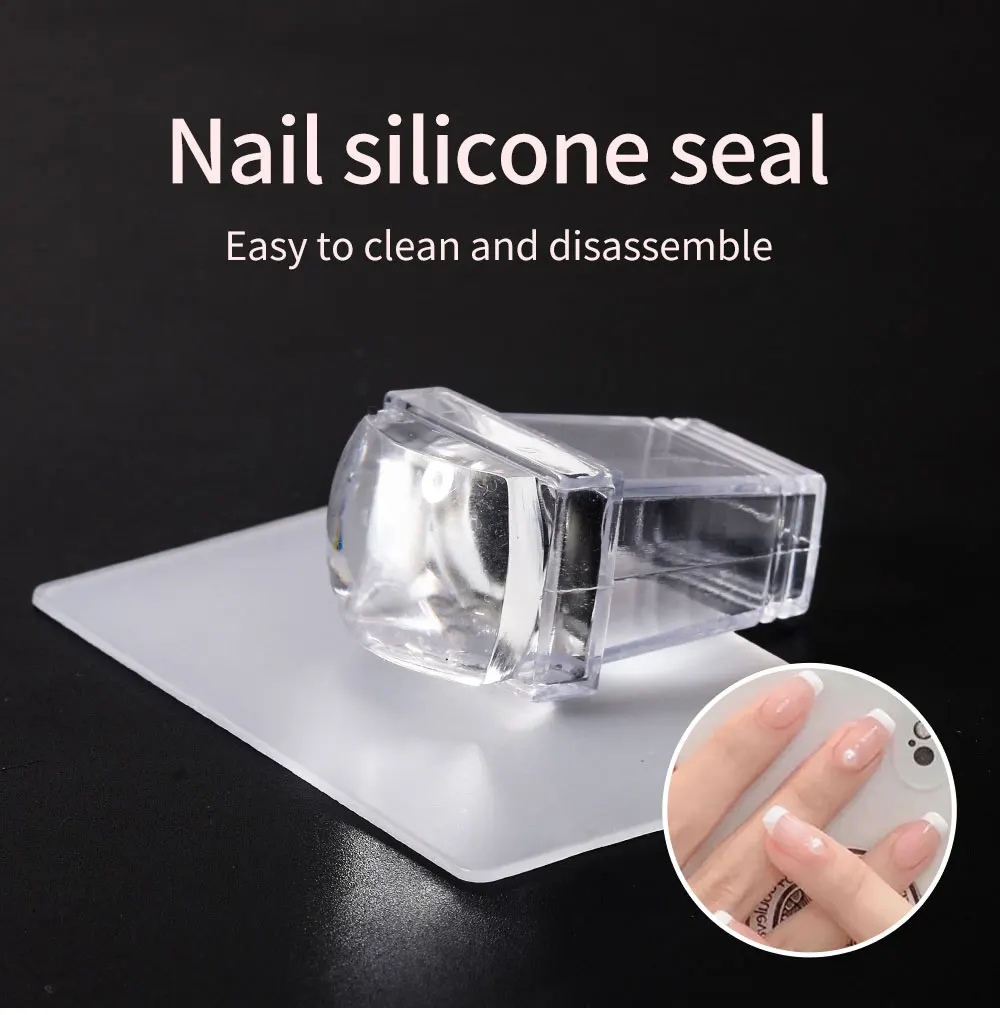 LULAA Square Nail Art Stamps Transparent Silicone French Nail Stamps with Scraper Pattern Board Suitable for DIY at Home