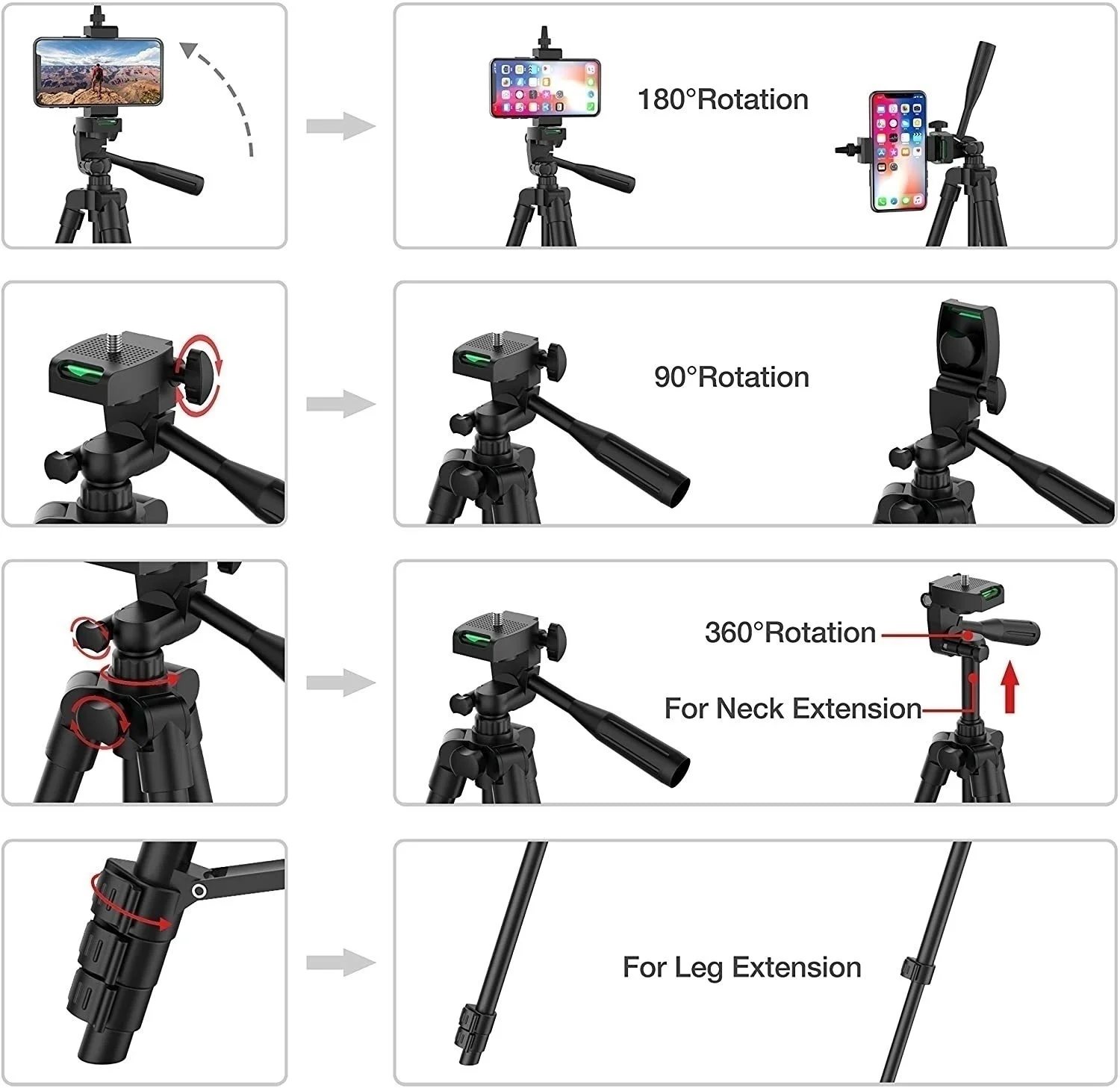 Extendable Phone Tripod Stand Universal Phone Camera Tripod Aluminum Alloy Travel Live Tripods For iPhone Canon Nikon DSLR SLR