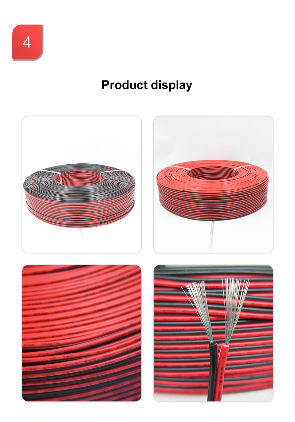 5m-100m 2 Pin Electrical Wires UL2468 28/26/24/22/20/18/16 AWG Red Black Cable Speaker Wire For LED Car Audio 12V JST Connector