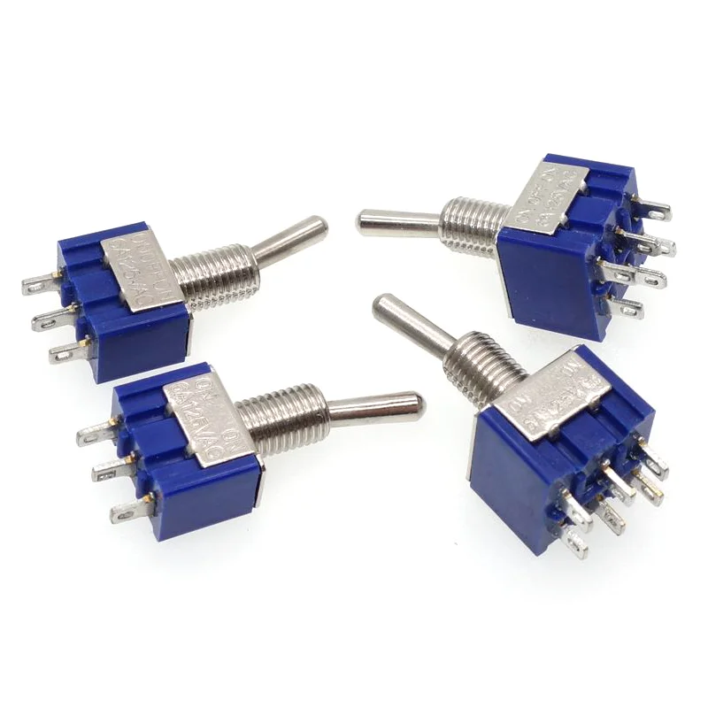 5Pcs Toggle Switch ON-ON/ON-OFF-ON 3/6 Pin 2/3 Position Latching MTS-102 103 202 AC 125V/6A 250V/3A Power Button Switch Car