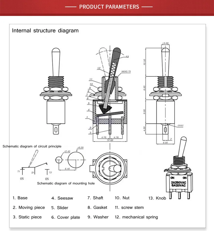 5Pcs Toggle Switch ON-ON/ON-OFF-ON 3/6 Pin 2/3 Position Latching MTS-102 103 202 AC 125V/6A 250V/3A Power Button Switch Car