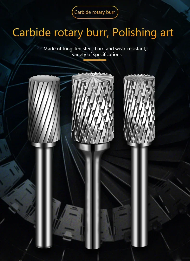 Tungsten steel grinder carbide rotary file cylindrical ball end milling cutter metal grinding engraving single and double groove