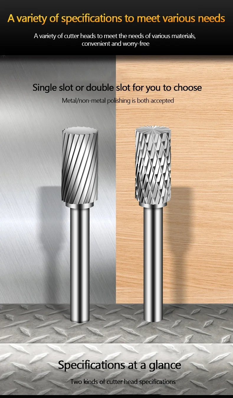 Tungsten steel grinder carbide rotary file cylindrical ball end milling cutter metal grinding engraving single and double groove
