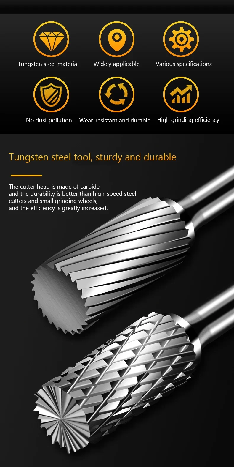 Tungsten steel grinder carbide rotary file cylindrical ball end milling cutter metal grinding engraving single and double groove