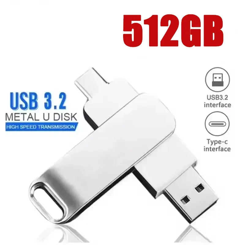512GB USB 3.2 2 in 1 Flash Drive High Speed Metal Pendrive Waterproof Type C Memory Stick for Phone PC Laptop Data Transfer 2026