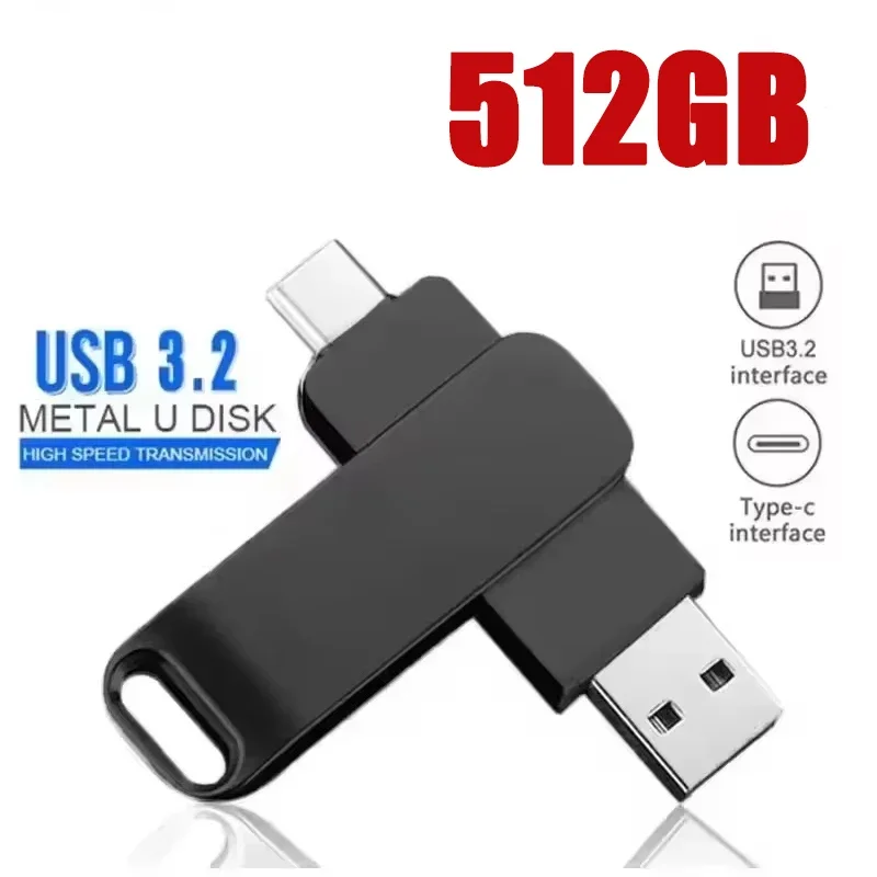 512GB USB 3.2 2 in 1 Flash Drive High Speed Metal Pendrive Waterproof Type C Memory Stick for Phone PC Laptop Data Transfer 2026