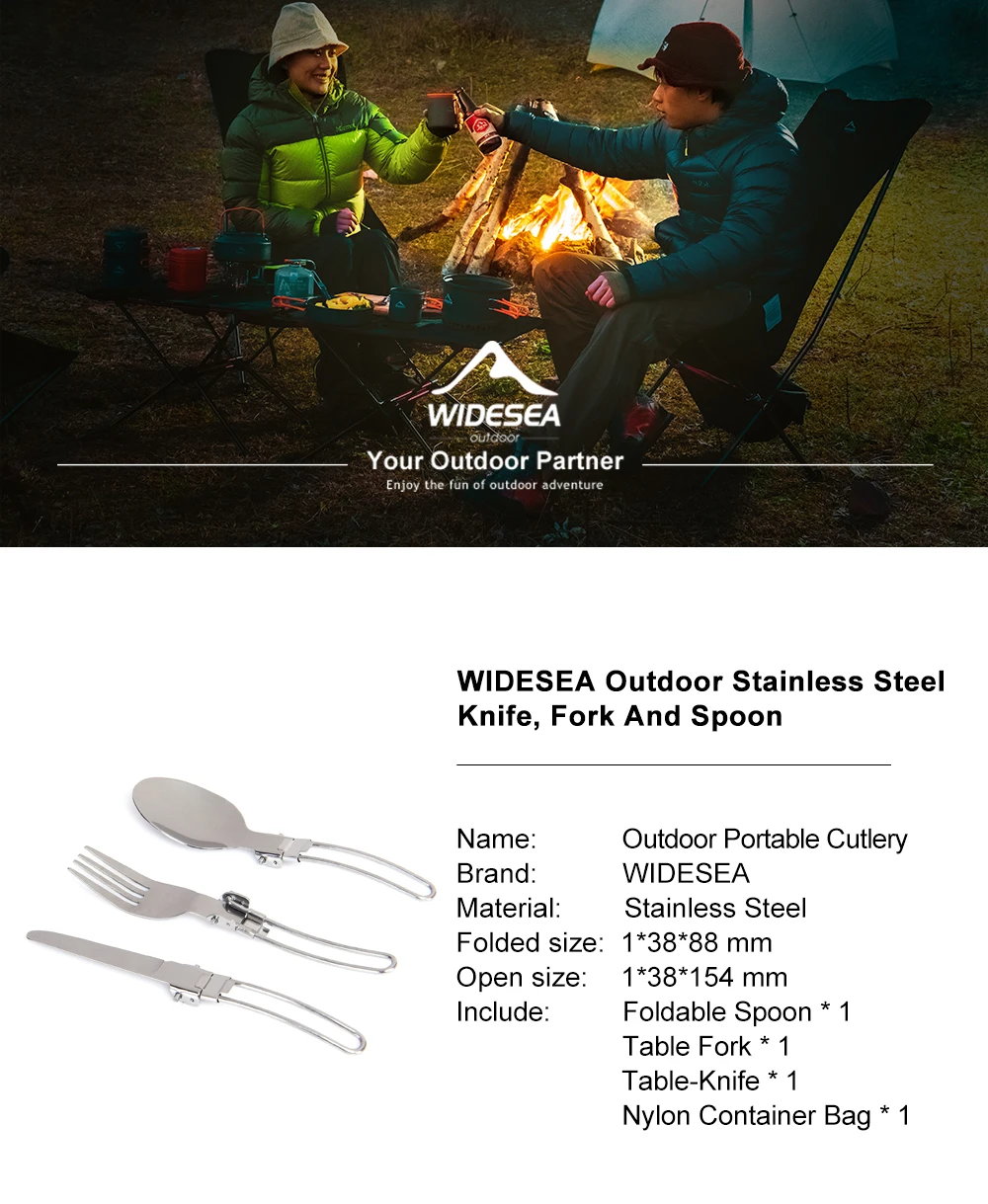3 pcs 1 Set Portable Outdoor Camping Travel Picnic Foldable Stainless Steel Cutlery Set Spoon Fork Knife Tableware