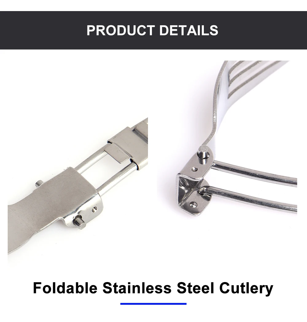 3 pcs 1 Set Portable Outdoor Camping Travel Picnic Foldable Stainless Steel Cutlery Set Spoon Fork Knife Tableware
