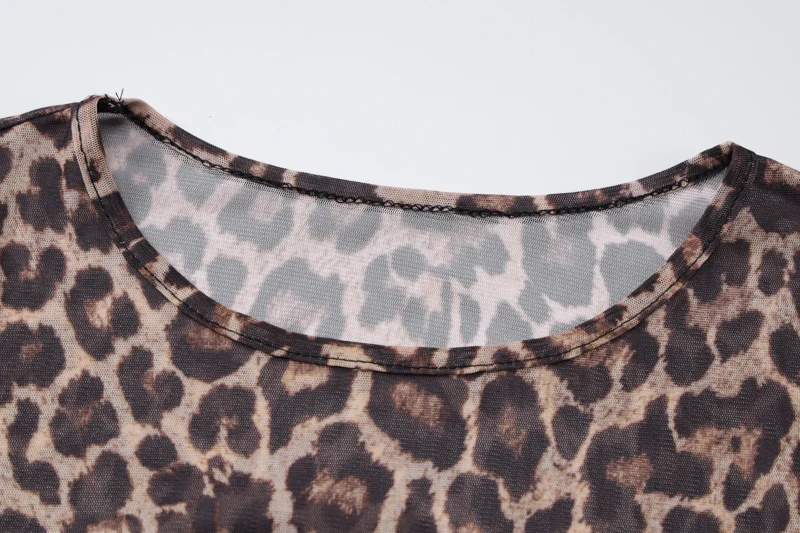Dress Summer Women Leopard Print Mesh O Neck Long Sleeve Sexy See Through Maxi Fashion Outfits Beach Vacation Nightclub