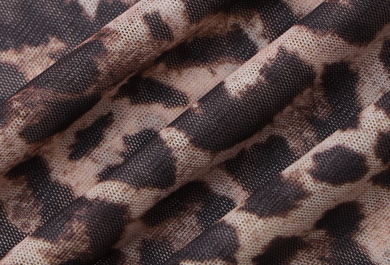Dress Summer Women Leopard Print Mesh O Neck Long Sleeve Sexy See Through Maxi Fashion Outfits Beach Vacation Nightclub