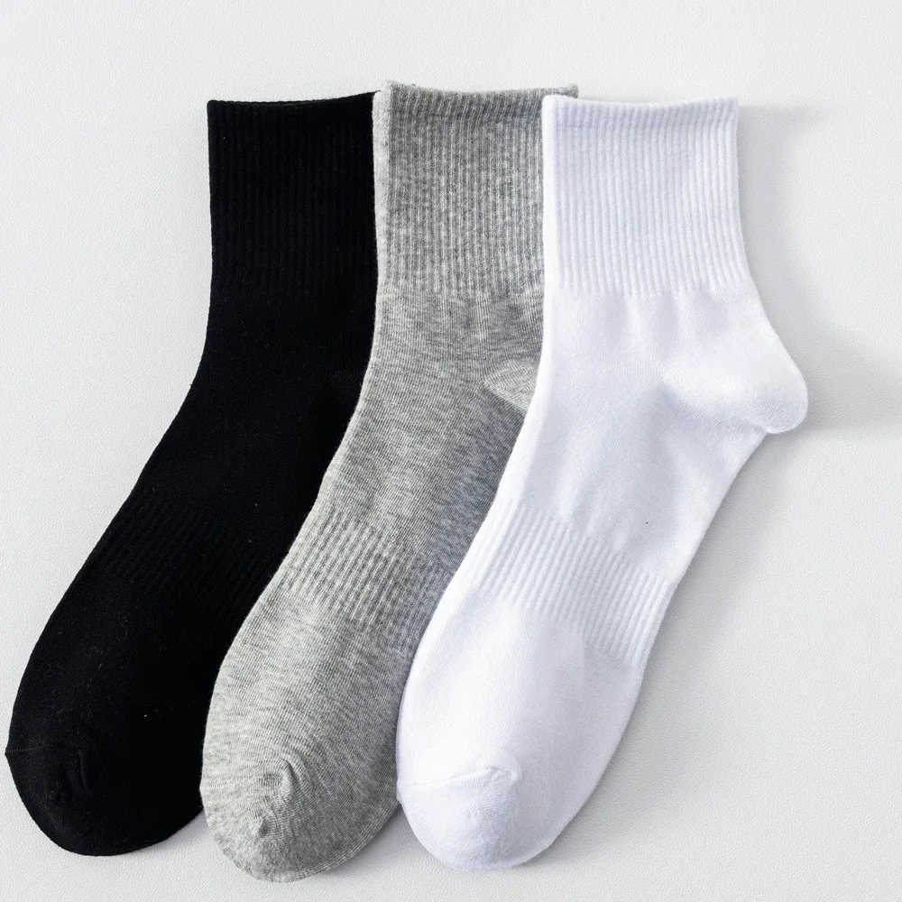 6 Pairs Plus Size EUR45-50 Men Socks High Quality Cotton Ankle Socks Black White Grey Crew Socks Sports