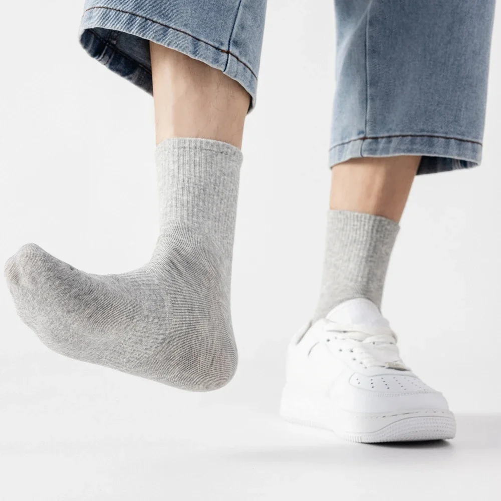 6 Pairs Plus Size EUR45-50 Men Socks High Quality Cotton Ankle Socks Black White Grey Crew Socks Sports