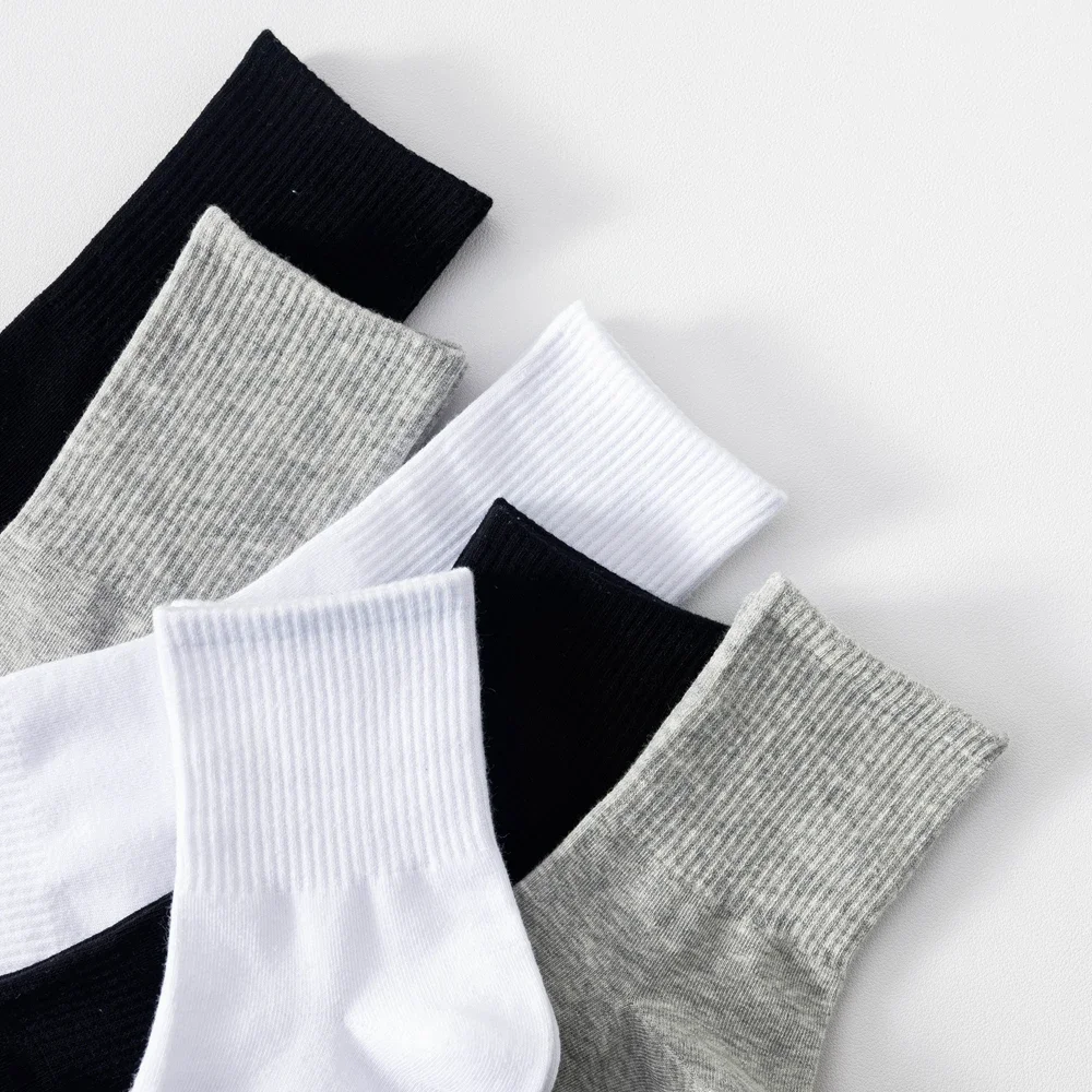 6 Pairs Plus Size EUR45-50 Men Socks High Quality Cotton Ankle Socks Black White Grey Crew Socks Sports