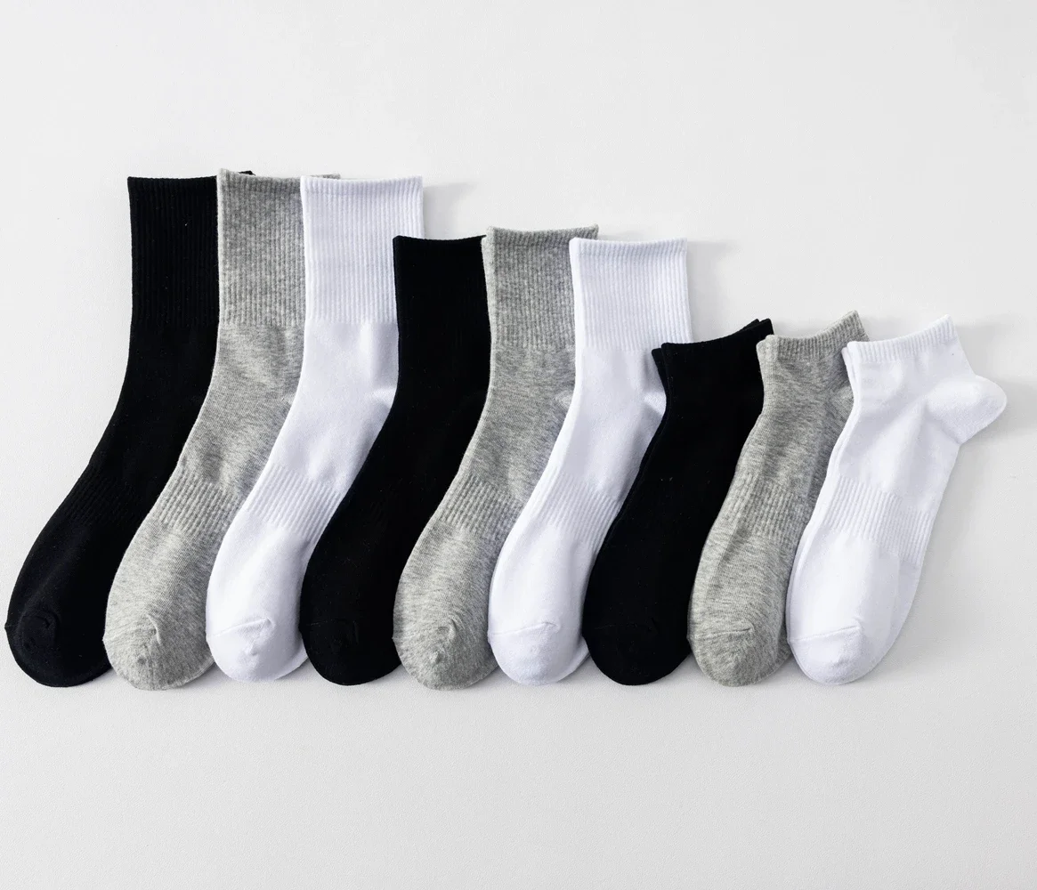 6 Pairs Plus Size EUR45-50 Men Socks High Quality Cotton Ankle Socks Black White Grey Crew Socks Sports
