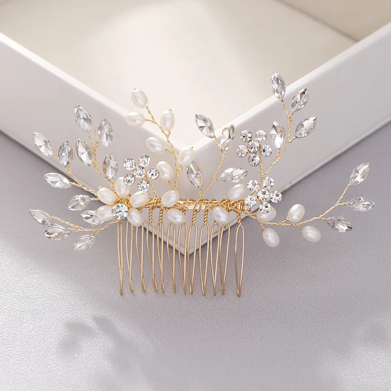 New Pearl Crystal Wedding Hair Combs Hair Accessories Silver Color Women Back Decorative Hair Comb Bridal Headpiece Hair Jewelry