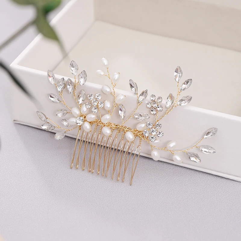 New Pearl Crystal Wedding Hair Combs Hair Accessories Silver Color Women Back Decorative Hair Comb Bridal Headpiece Hair Jewelry