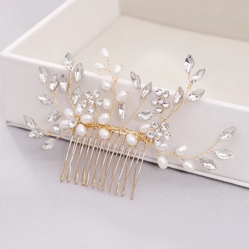 New Pearl Crystal Wedding Hair Combs Hair Accessories Silver Color Women Back Decorative Hair Comb Bridal Headpiece Hair Jewelry