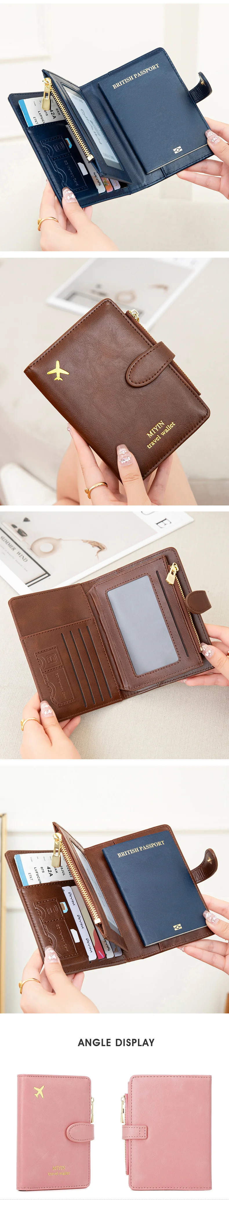 Airplane Pattern Passport Bag Multi Functional ID Card Bank Card RFID Passport Clip PU Leather Wallet Cover Travel Accessories