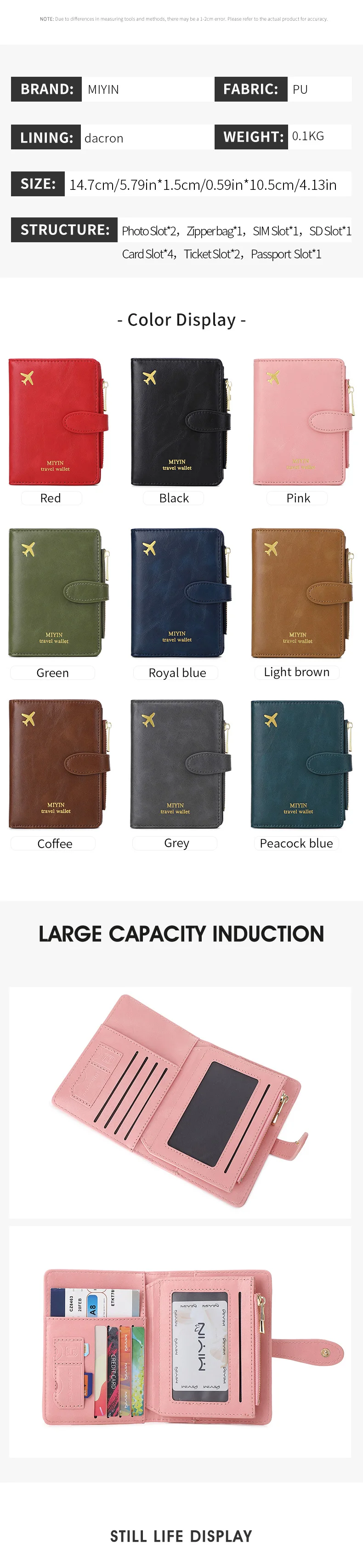 Airplane Pattern Passport Bag Multi Functional ID Card Bank Card RFID Passport Clip PU Leather Wallet Cover Travel Accessories