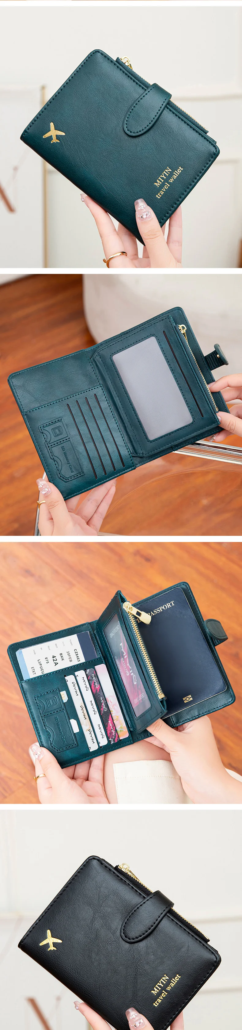 Airplane Pattern Passport Bag Multi Functional ID Card Bank Card RFID Passport Clip PU Leather Wallet Cover Travel Accessories