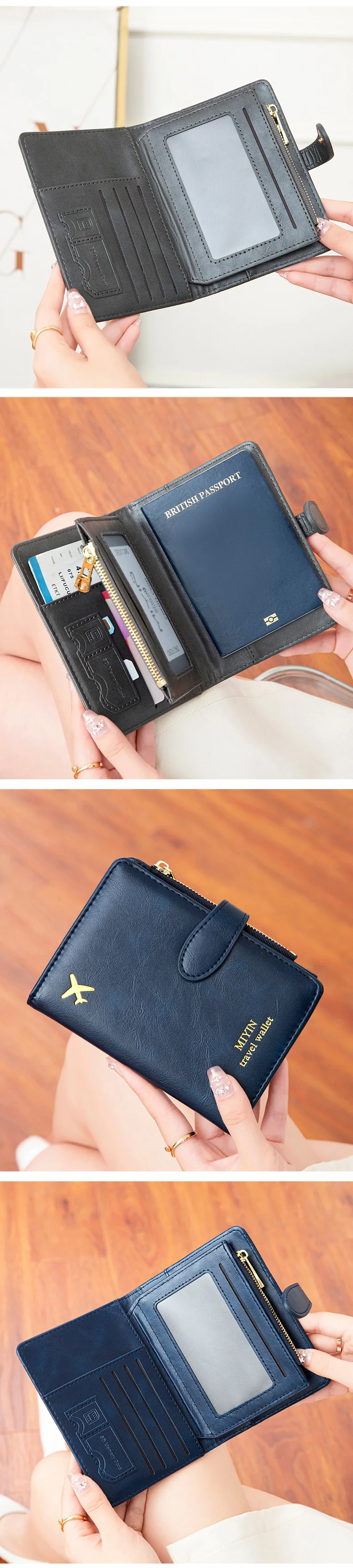 Airplane Pattern Passport Bag Multi Functional ID Card Bank Card RFID Passport Clip PU Leather Wallet Cover Travel Accessories